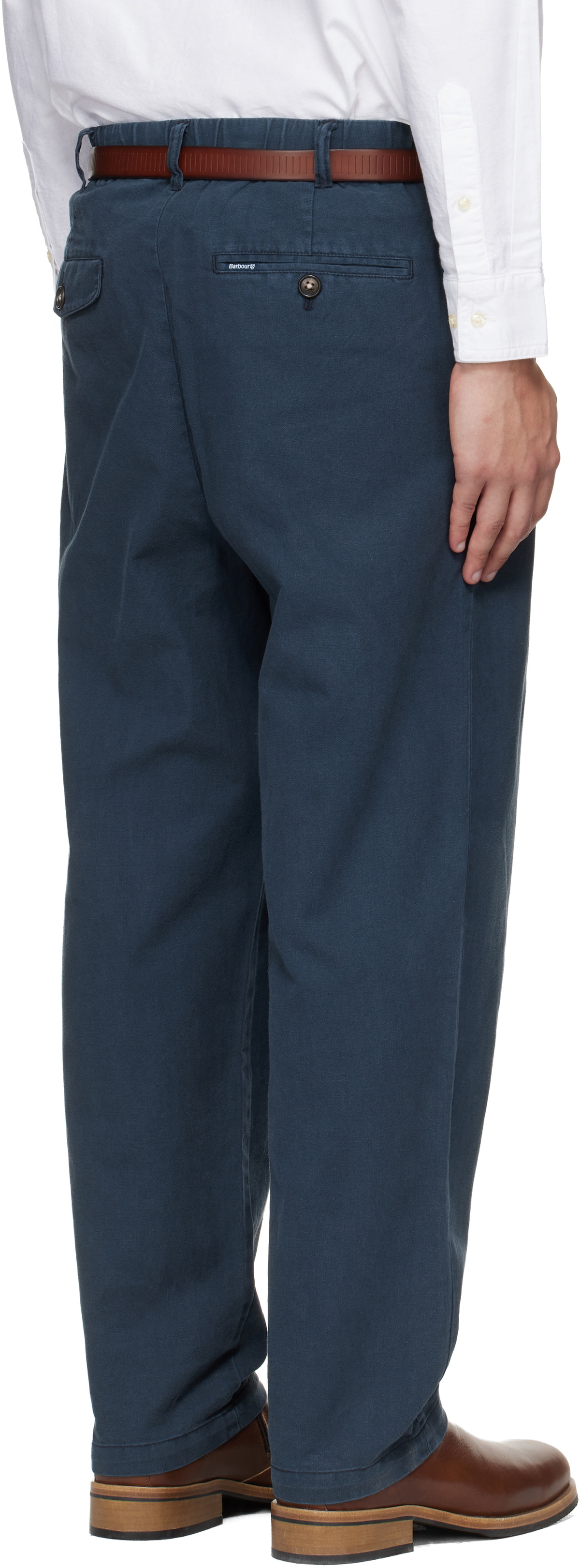 Barbour Navy Cotton Linen Relaxed Trousers