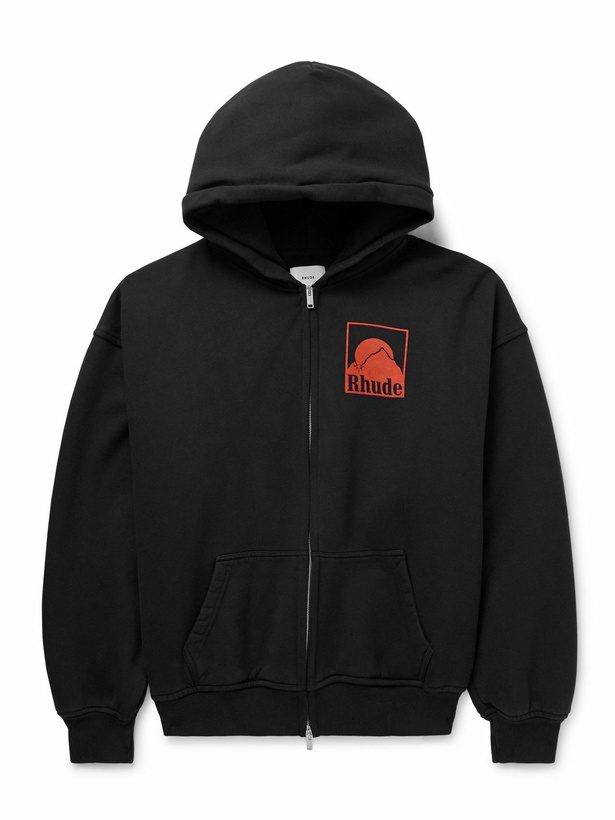Photo: Rhude - Moonlight Badge Logo-Print Cotton-Jersey Zip-Up Hoodie - Black