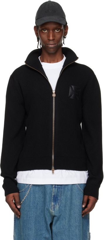 Photo: VETEMENTS Black Leather Cross Zip-Up Sweater