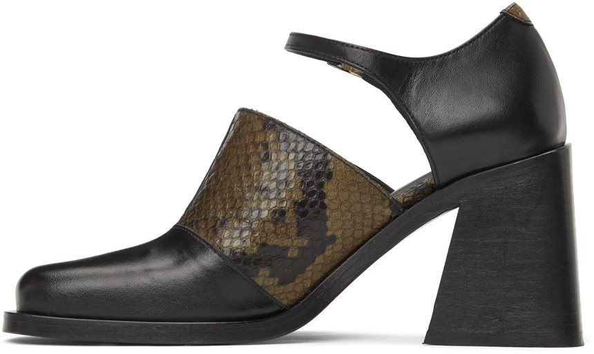 Justine Clenquet Black & Khaki Python Kate Heels