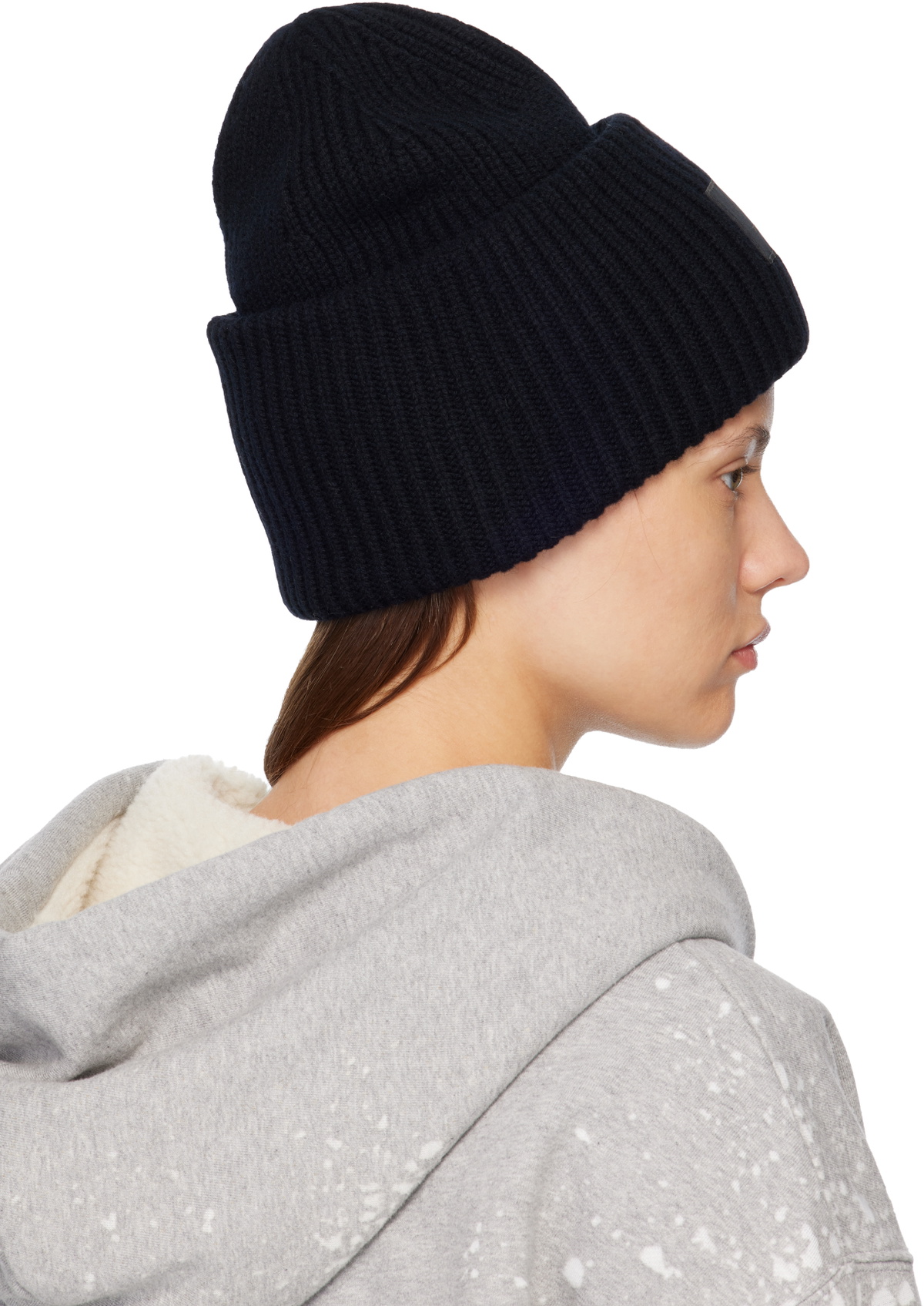 Acne Studios Black Large Face Logo Beanie