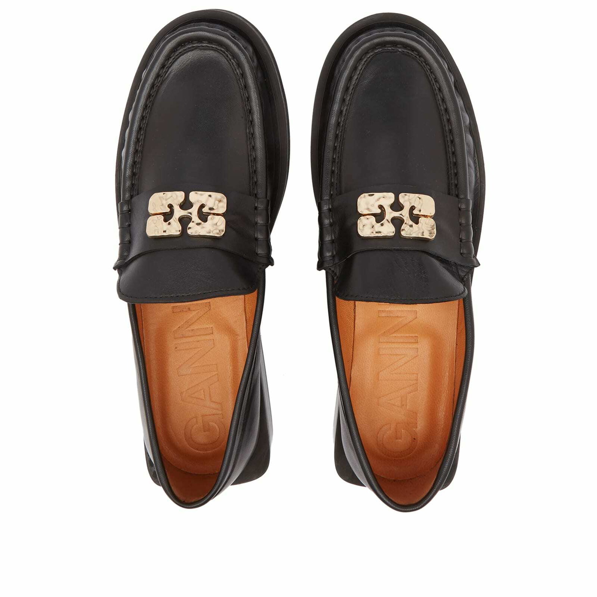 GANNI Women's Gold Logo Loafer in Black GANNI
