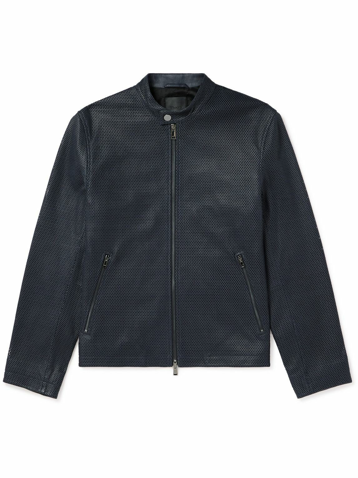 Theory - Wynmore Perforated Leather Jacket - Blue Theory