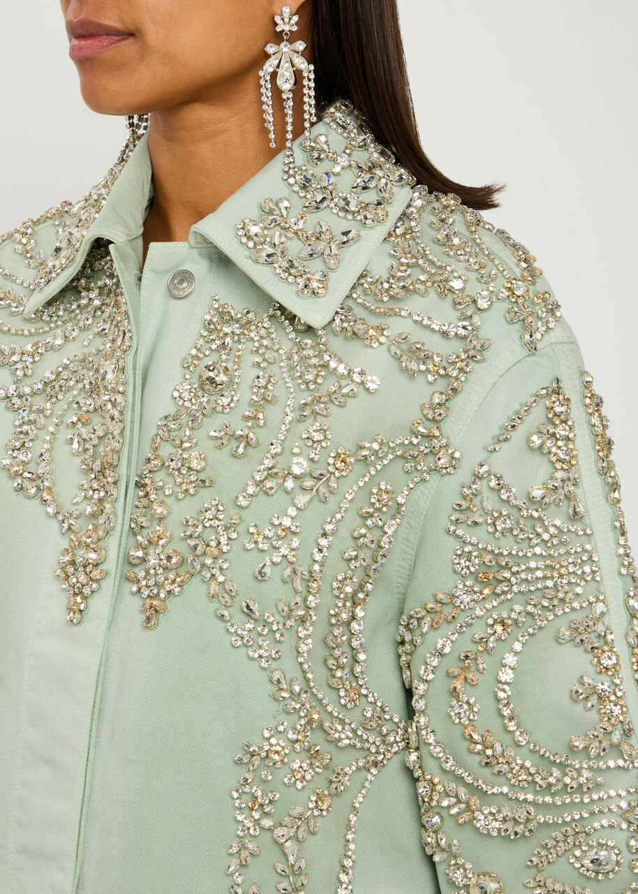 Erdem Crystal-embellished Denim Coat Mint