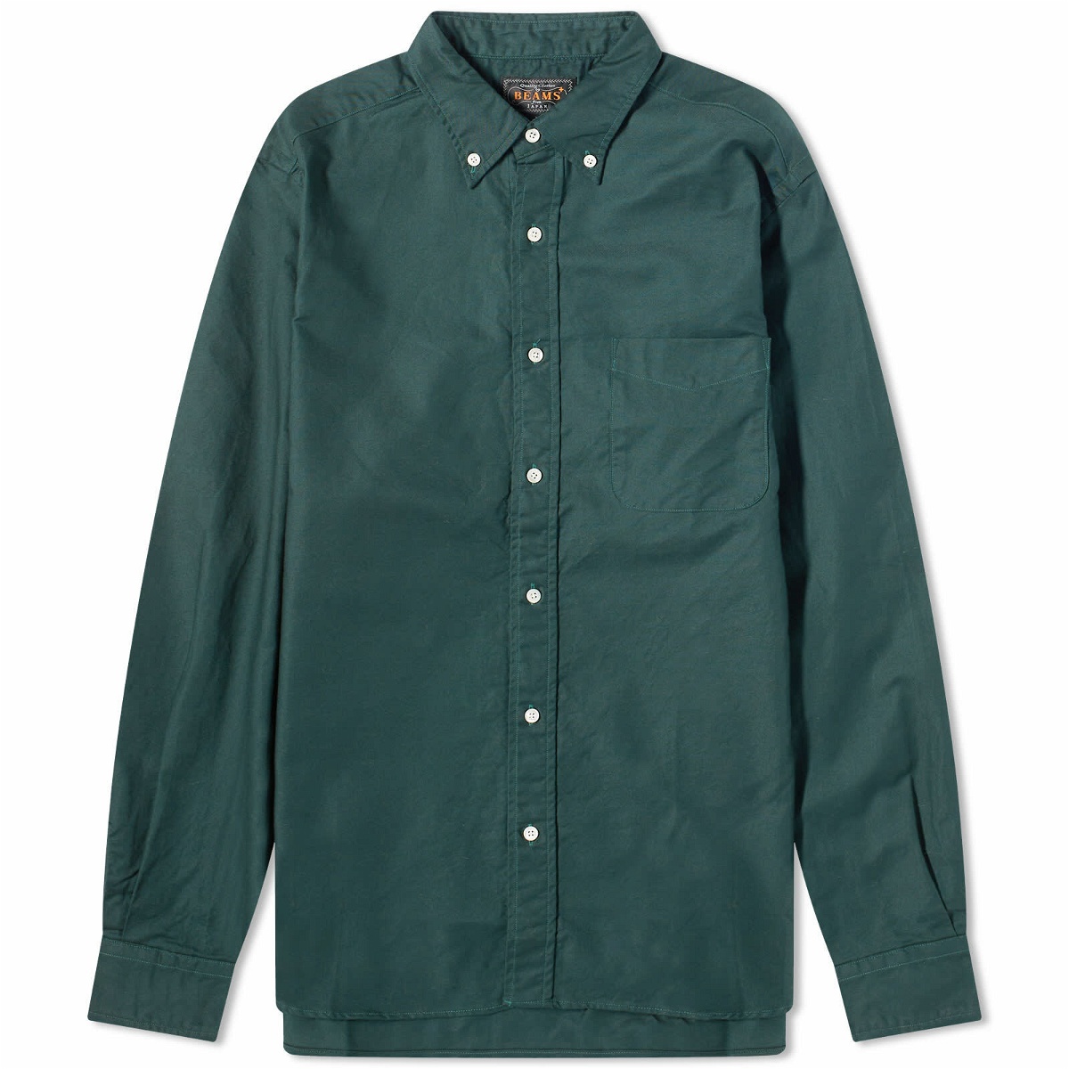 Photo: Beams Plus Men's Button Down Solid Oxford Shirt in Green
