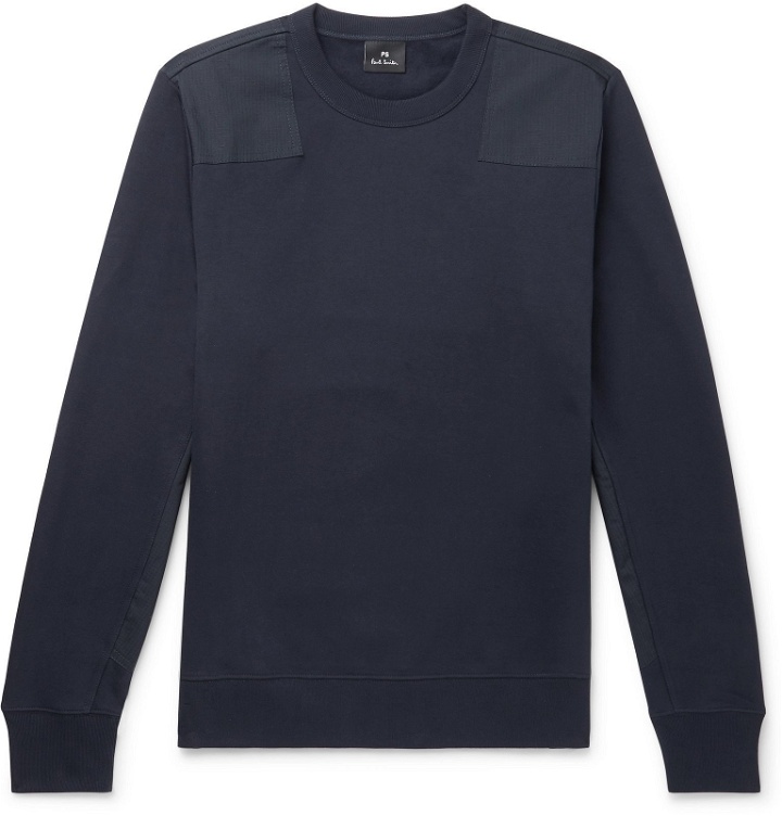 Photo: PS Paul Smith - Panelled Fleece-Back Cotton-Jersey Sweater - Blue