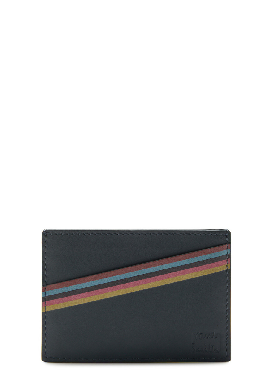 Paul Smith Stripe-print Leather Card Holder - Navy - One Size