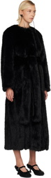 Simone Rocha Black Belted Faux Fur Long Multi Slit Coat