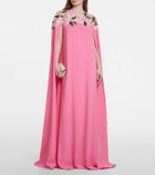 Oscar de la Renta Floral embroidered cape gown