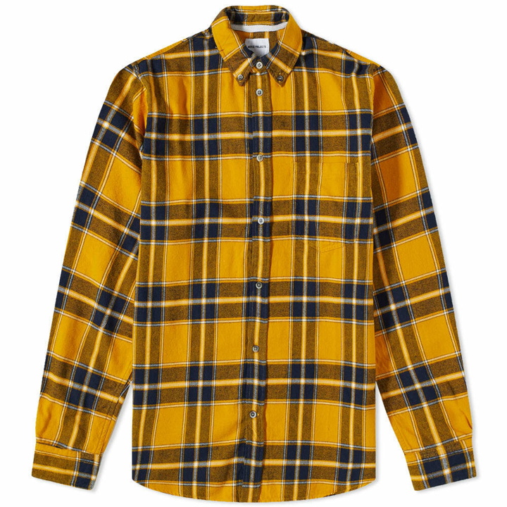 Photo: Norse Projects Men's Anton Brushed Flannel Shirt in Turmeric Yellow