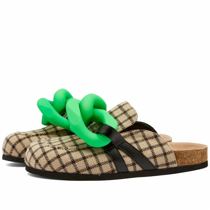Photo: JW Anderson Footwear Women's JW Anderson Chain Loafer Checked Mules in Bright Green