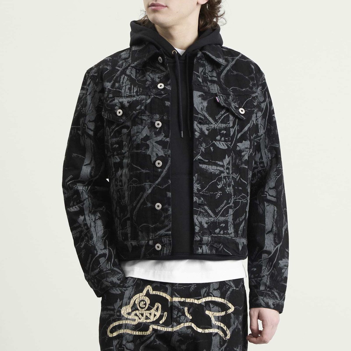 ICECREAM Men's Tree Camo Denim Trucker Jacket in Black