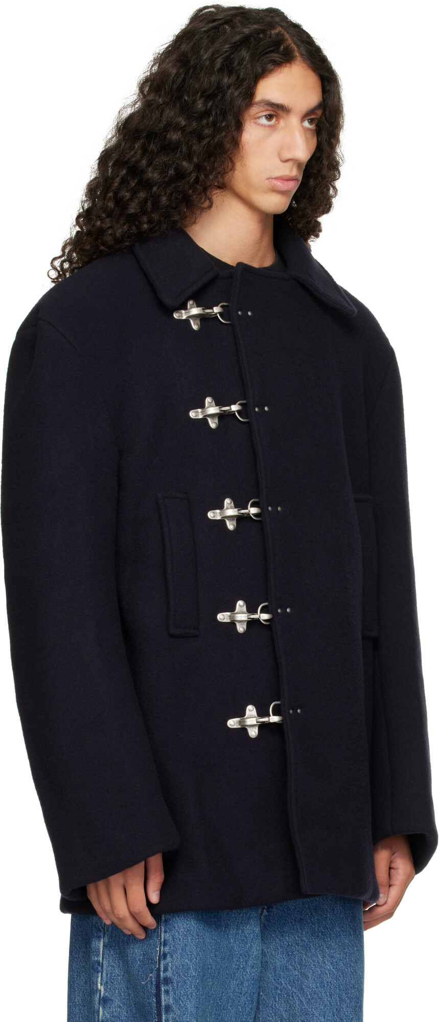VETEMENTS Navy Fireman Hooks Caban Jacket