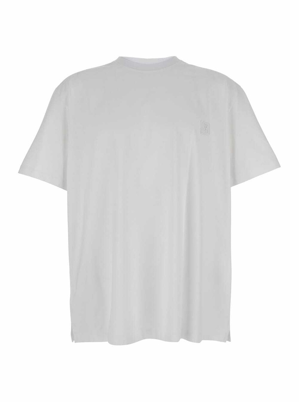 Photo: WOOYOUNGMI White Crewneck T-shirt With Tonal Logo Embroidery On The Front And Maxi Logo Print On The Rear In Cotton Man