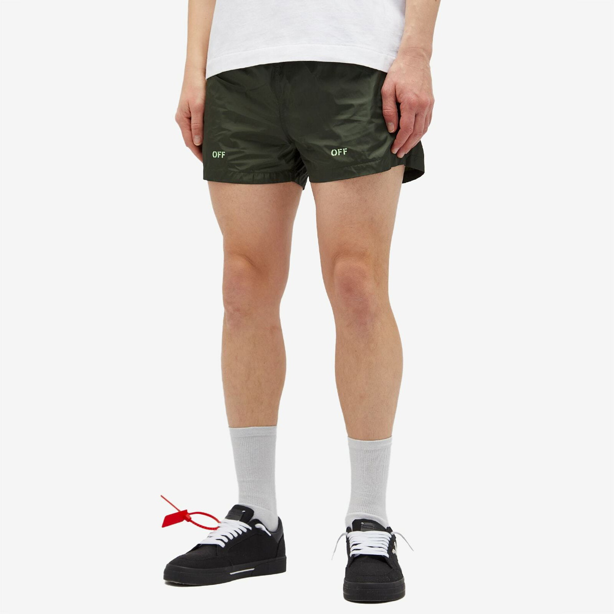 Off-White Men's Off Stamp Swim Shorts in Forest River