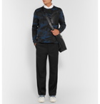 VALENTINO - Leather-Trimmed Camo Cotton-Blend Jersey Sweatshirt - Blue