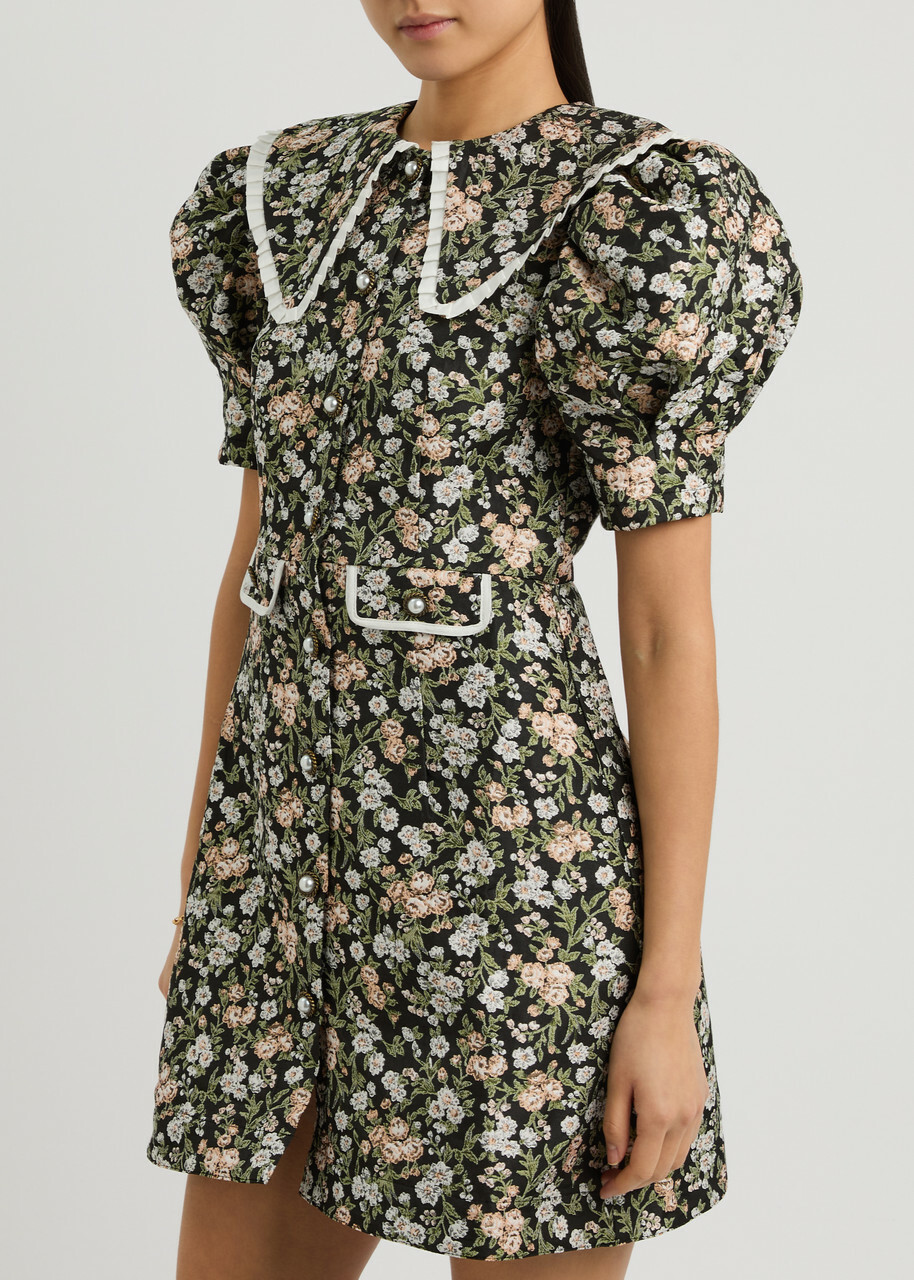 Sister Jane Graces Floral-jacquard Mini Dress Green