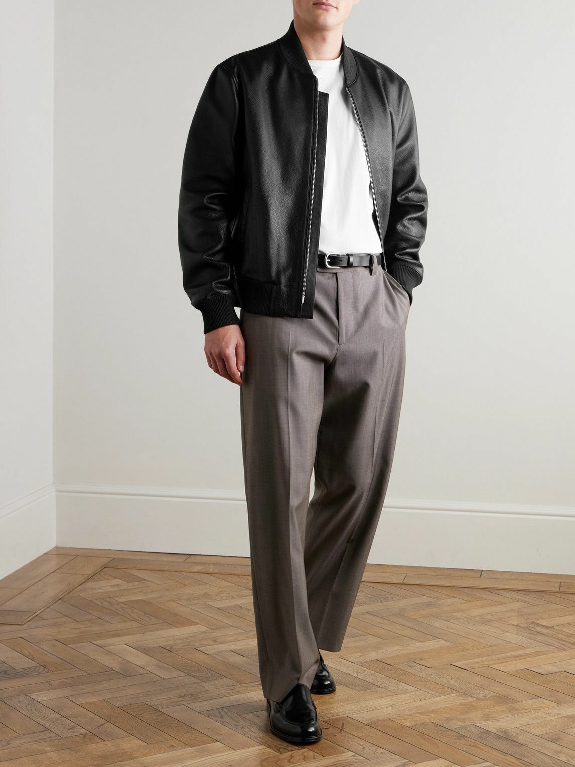 Mr P. - Full-Grain Leather Bomber Jacket - Black