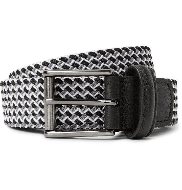 Photo: Anderson's - 3.5cm Leather-Trimmed Woven Elastic Belt - Men - Gray