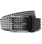 Anderson's - 3.5cm Leather-Trimmed Woven Elastic Belt - Men - Gray