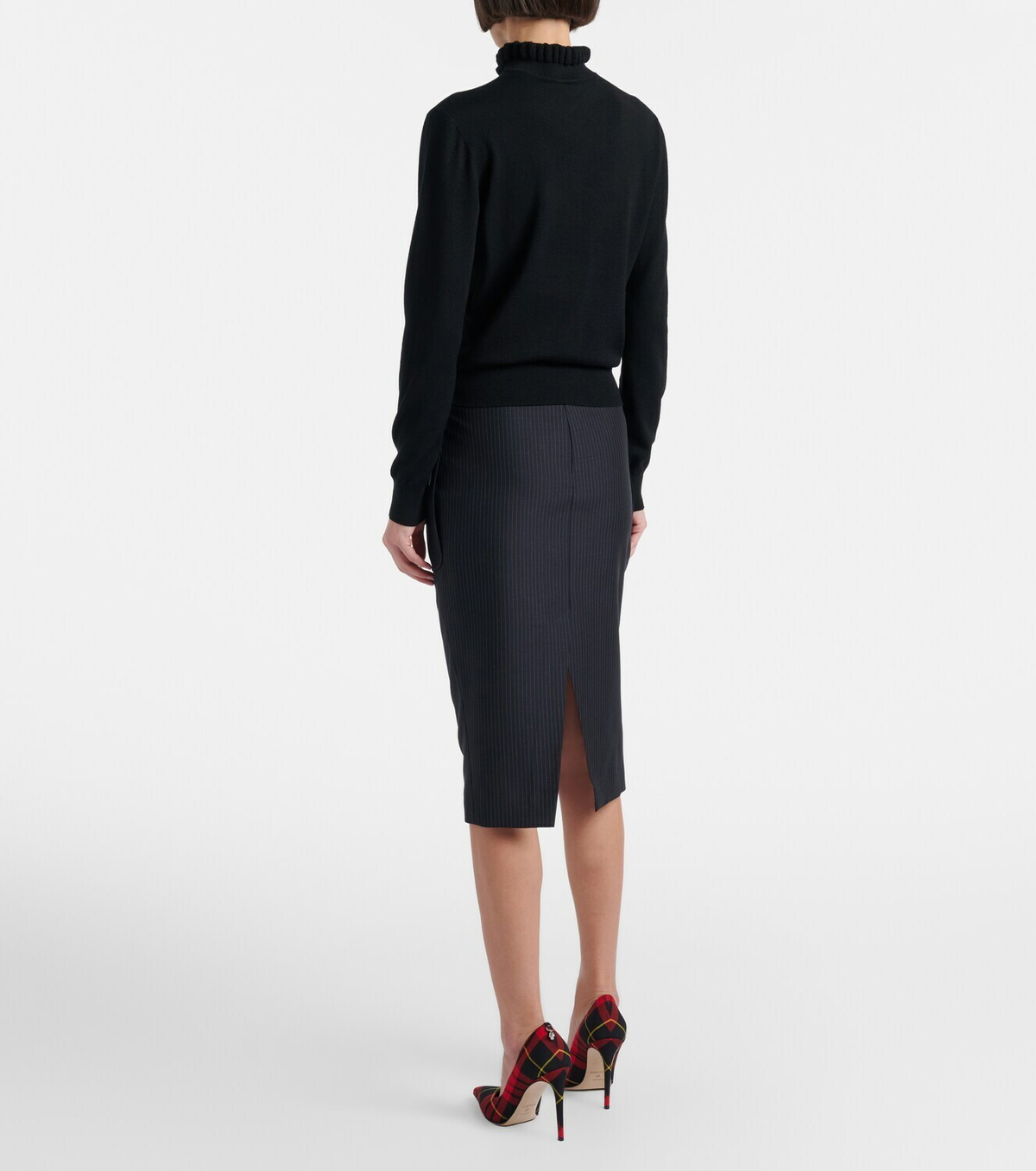 McQueen Chalk stripe wool and mohair pencil skirt