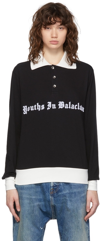 Photo: Youths in Balaclava Black & White Flocked Print Long Sleeve T-Shirt