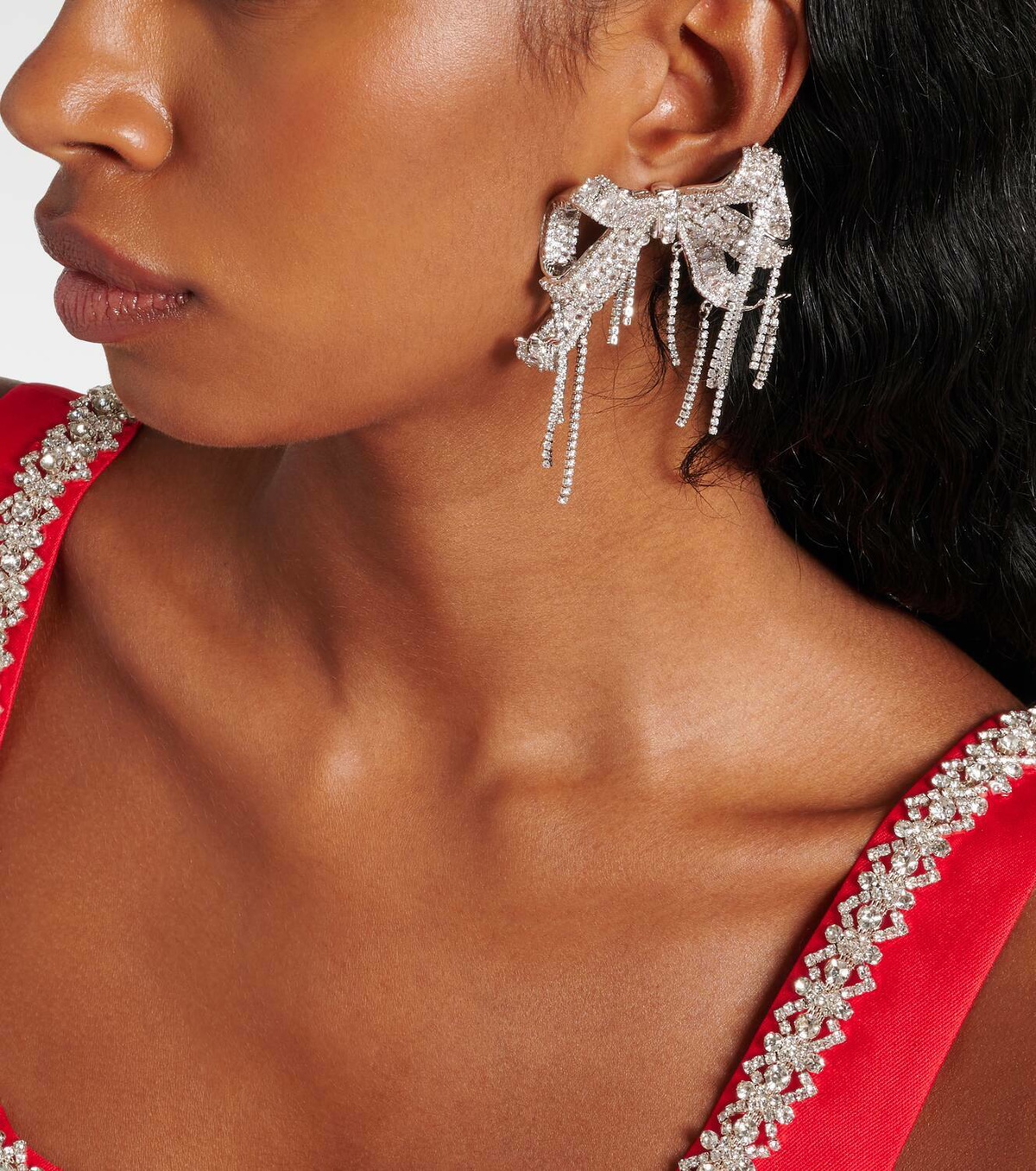 Self-Portrait Crystal-embellished silver-plated clip-on earrings