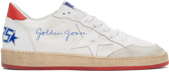 Photo: Golden Goose White & Red Mesh Ball Star Sneakers