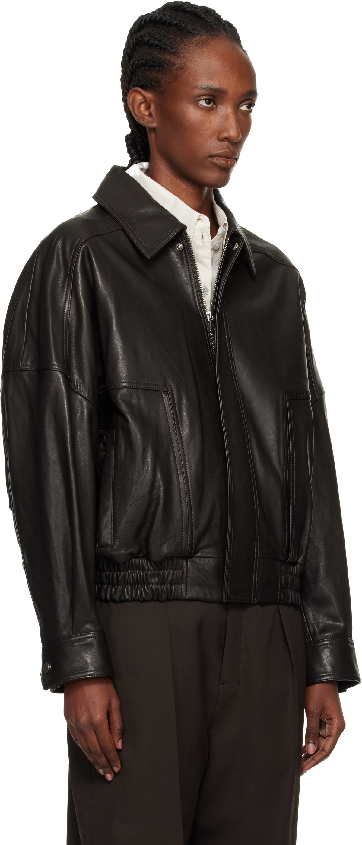 Nour Hammour Brown Dalma Relaxed Leather Jacket Nour Hammour
