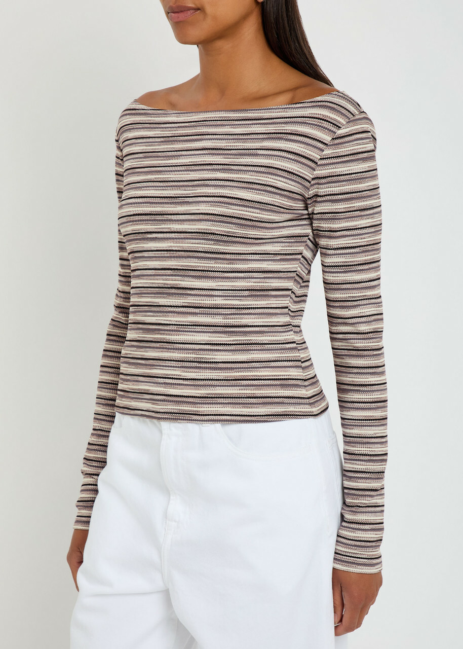 Reformation Wiley Striped Fine-knit top Grey