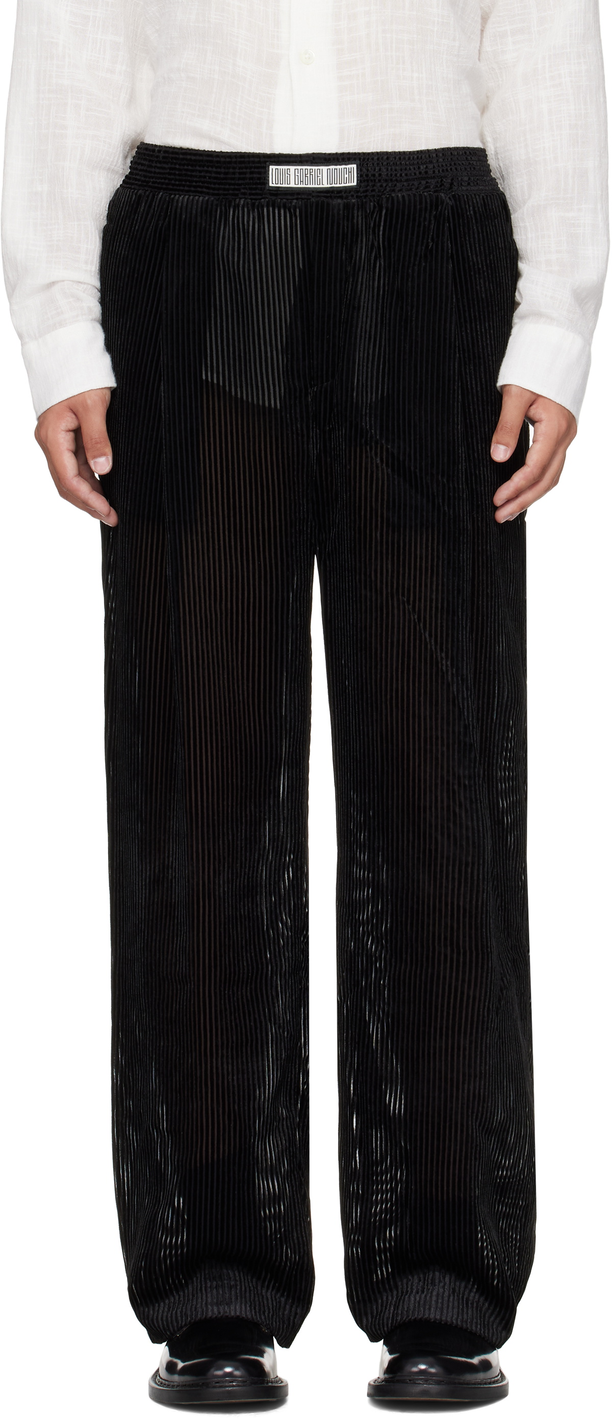 LGN Louis Gabriel Nouchi Black Wide Smoking Double Pleats Trousers