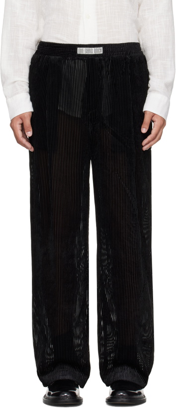 Photo: LGN Louis Gabriel Nouchi Black Devored Stripes Large Pleats Trousers