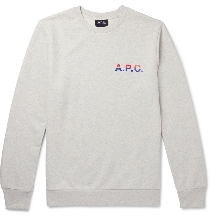 Photo: A.P.C. - Michel Logo-Print Mélange Loopback Cotton-Jersey Sweatshirt - Gray