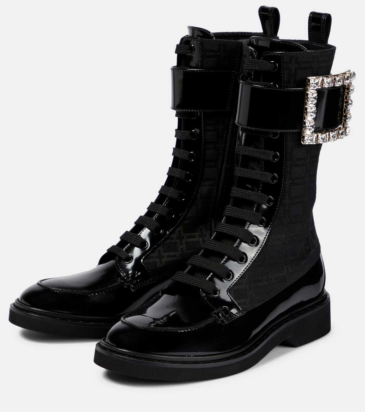 VIV' RANGERS STRASS BUCKLE BOOTS IN BLACK FABRICS