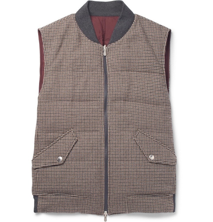 Photo: Brunello Cucinelli - Reversible Houndstooth Wool and Cashmere-Blend Quilted Down Gilet - Men - Brown