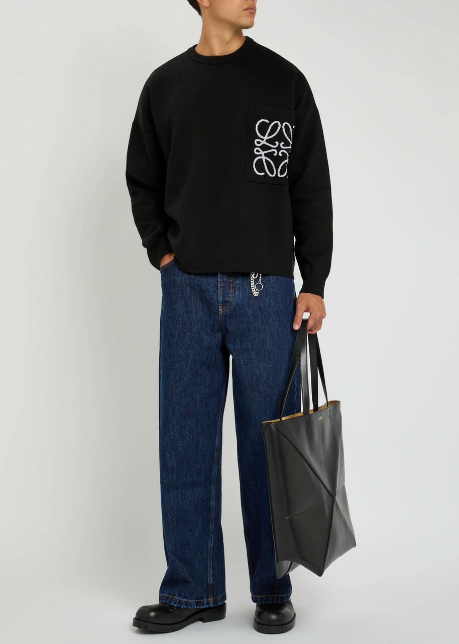 Loewe Logo-intarsia Cotton-blend Knit Sweatshirt Black And White