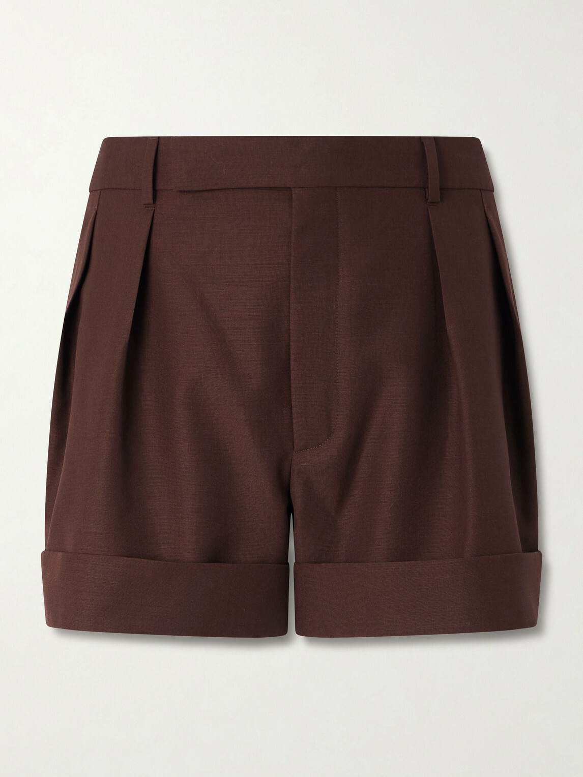 SAINT LAURENT - Straight-Leg Pleated Wool and Mohair-Blend Shorts - Brown