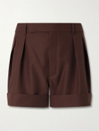 SAINT LAURENT - Straight-Leg Pleated Wool and Mohair-Blend Shorts - Brown