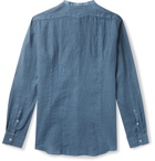 Massimo Alba - Kos Garment-Dyed Grandad-Collar Poplin-Trimmed Linen Half-Placket Shirt - Blue
