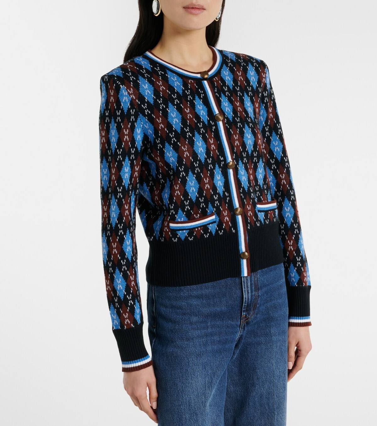 Veronica Beard Sylvane argyle wool and cotton cardigan