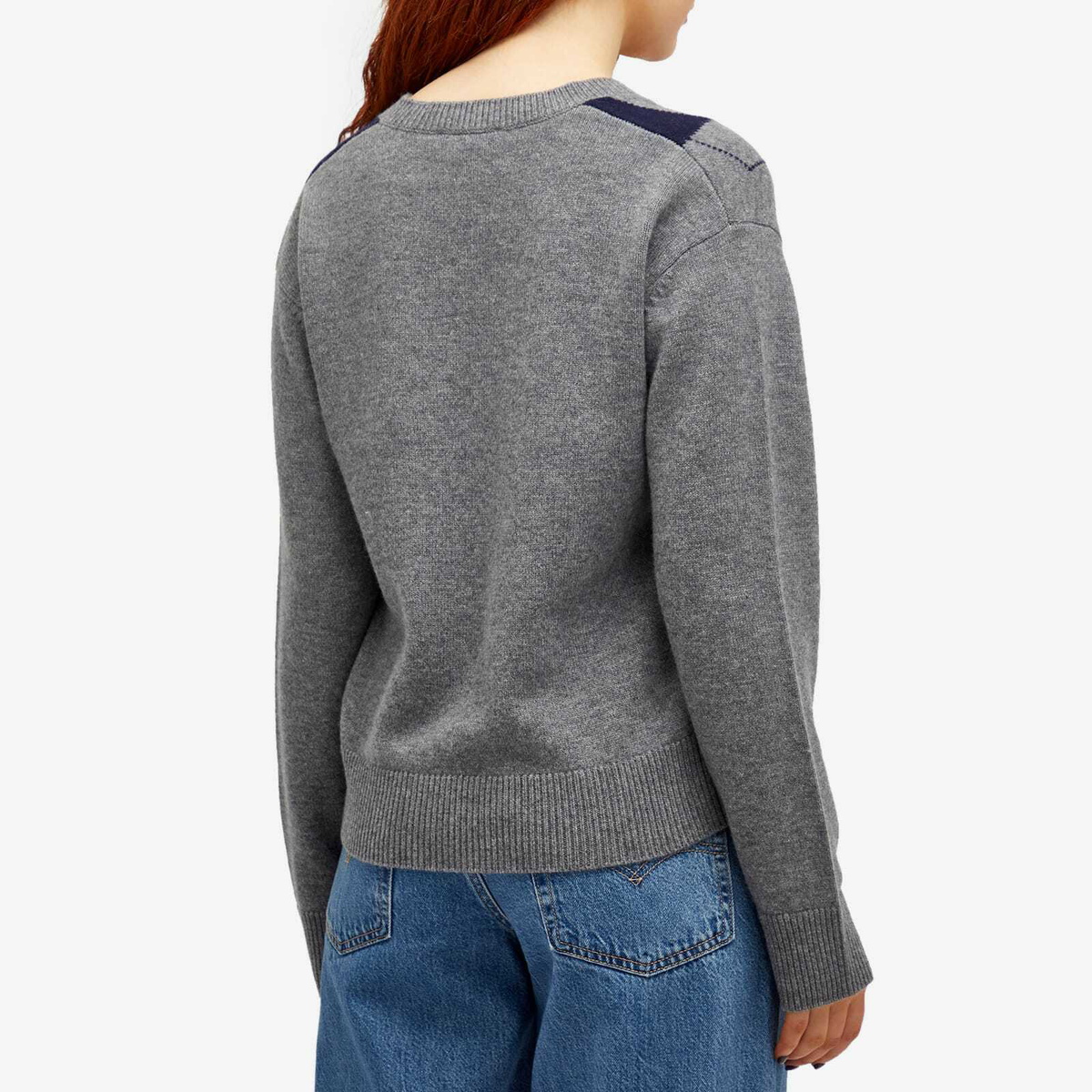 Sporty & Rich Women's Serif Logo Argyle Sweater in Heather Gray