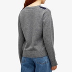 Sporty & Rich Women's Serif Logo Argyle Sweater in Heather Gray