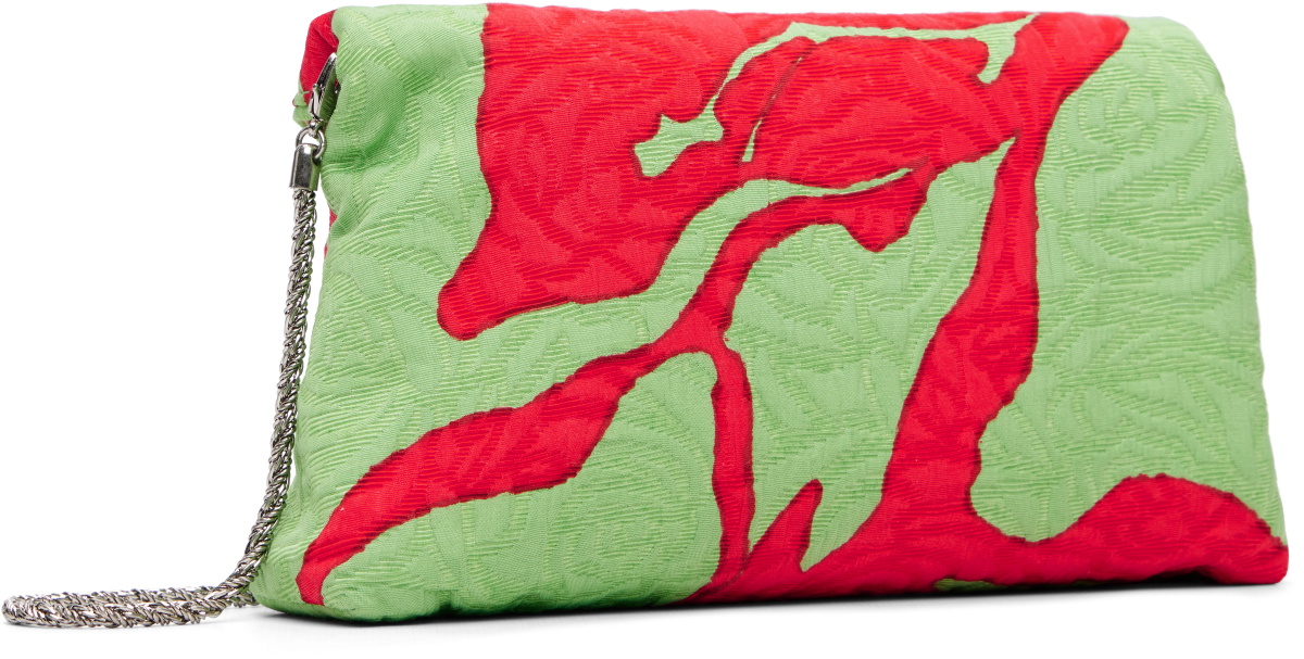 Dries Van Noten Green & Red Envelope Large Floral Clutch