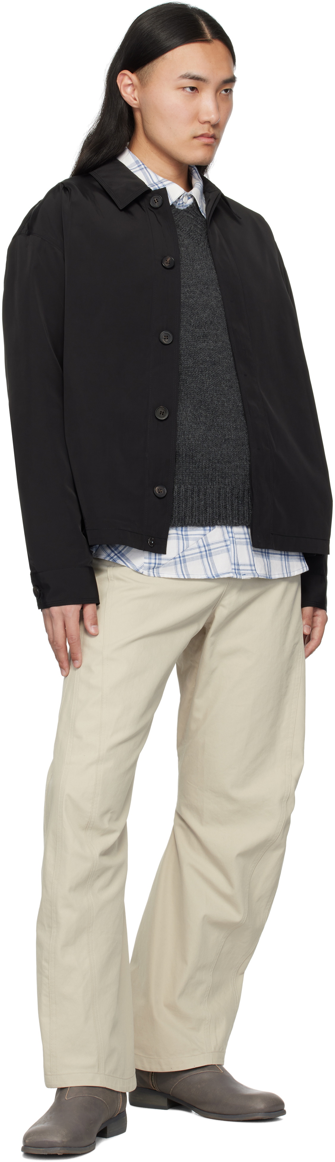 lesugiatelier Beige Curved Silhouette Trousers