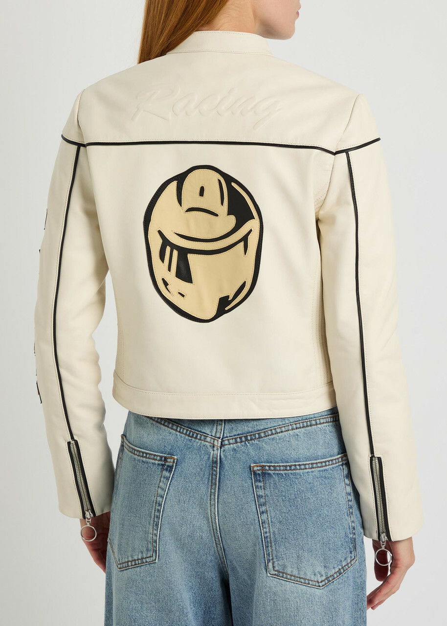 AN-Y1 Helmut Padded Appliquéd Leather Jacket White