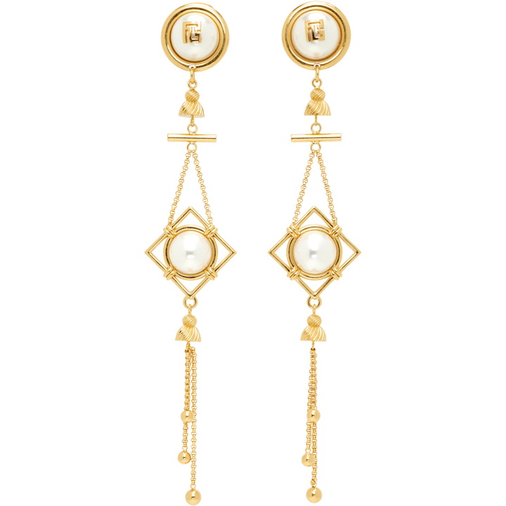 Photo: BALMAIN Brass & Faux-Pearl Pendant Earrings