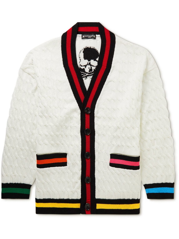 Photo: Mastermind World - Oversized Logo-Intarsia Cable-Knit Cardigan - White