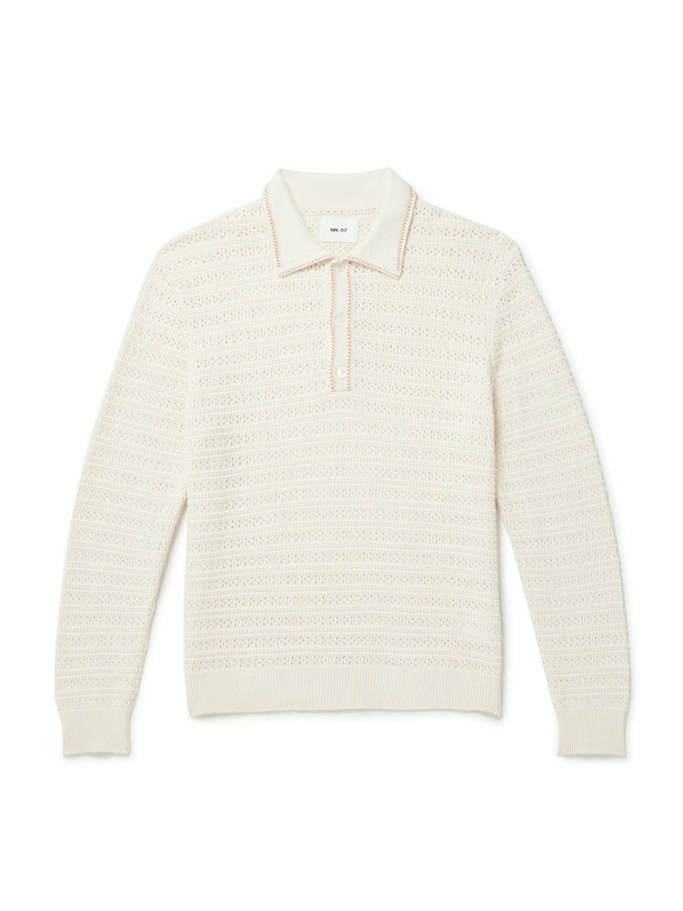 Photo: NN07 - Josh 6636 Pointelle-Knit Organic Cotton Polo Shirt - Neutrals