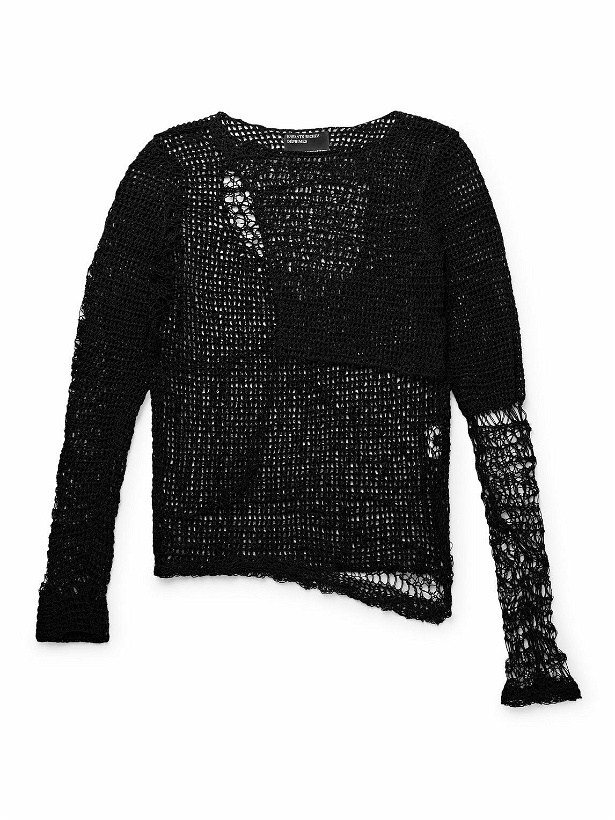 Photo: Enfants Riches Déprimés - Slim-Fit Distressed Open-Knit Cotton Sweater - Black