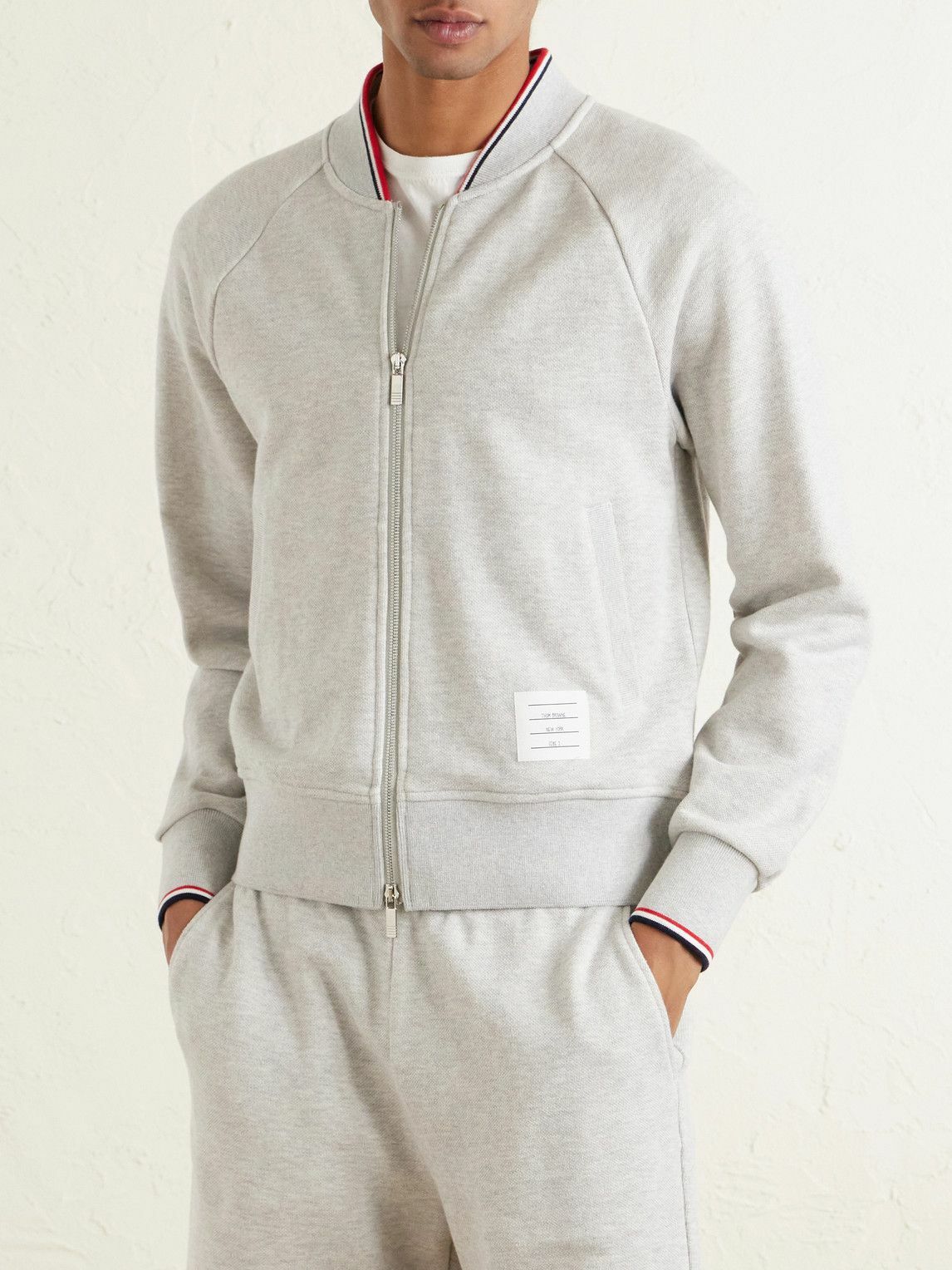 Thom Browne - Logo-Appliquéd Striped Cotton-Piqué Bomber Jacket - Gray